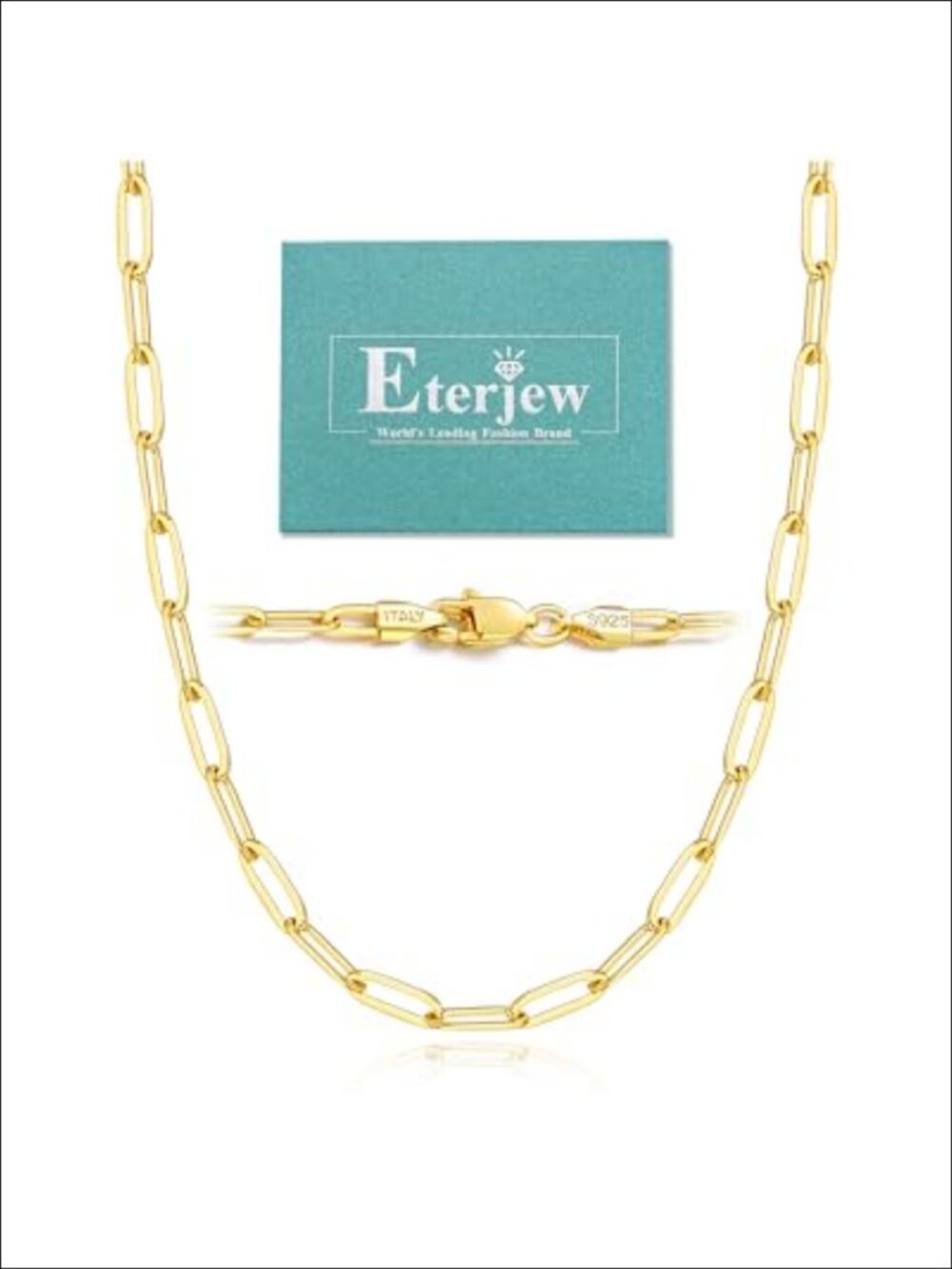 18K Gold Plated 925 Sterling Silver Paperclip Chain Necklace 5mm Women's